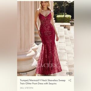 Burgundy Trumpet V-Neck Sleeveless Gown